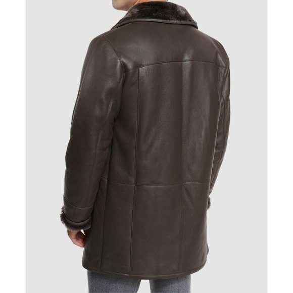 $2495 Gallotti Mens Brown Leather Shearling Fur-Lined Jacket Coat-Eu 54 US 44 - Picture 3 of 10
